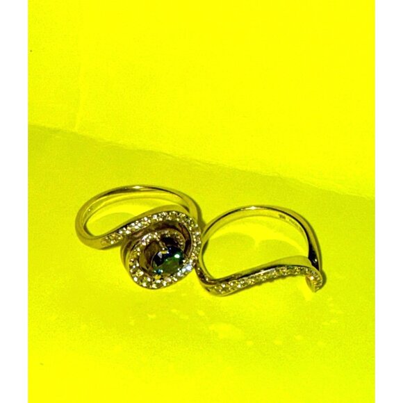 Na Hoku 14K Gold Fancy Blue Diamond Halo Engagement Ring & Wedding Band Set - Picture 11 of 15